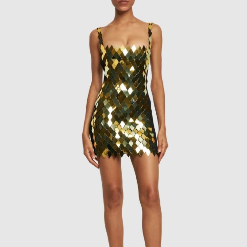 The Attico Women's Metallic Rue Embellished Minidress Black Gold Size IT 38/US 0